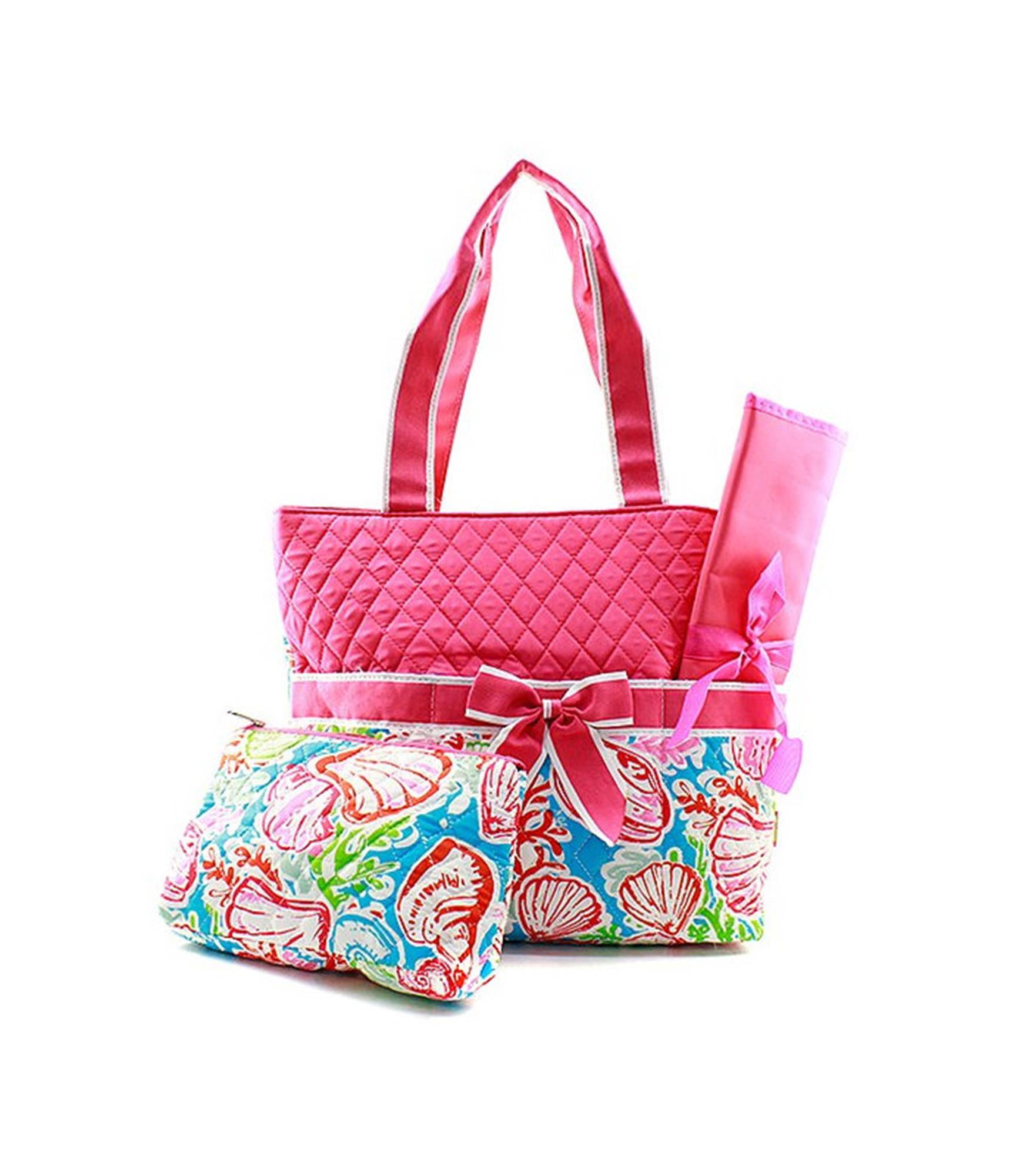 Quilted Diaper Bag 3-Piece Set, Coral Reef Multi/Hot Pink By Quilted ...
