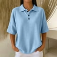 thumbnail image 2 of Women's Waffle Polos Shirts Short Sleeve Henley T Shirt Summer Casual Loose Tops, L, 2 of 4