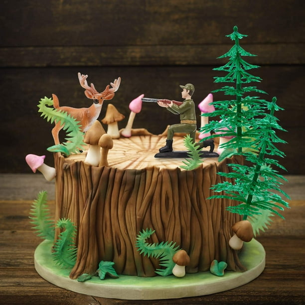 11 PCS Deer Hunting Cake Topper Tree Deer Hunter Cake Decorations