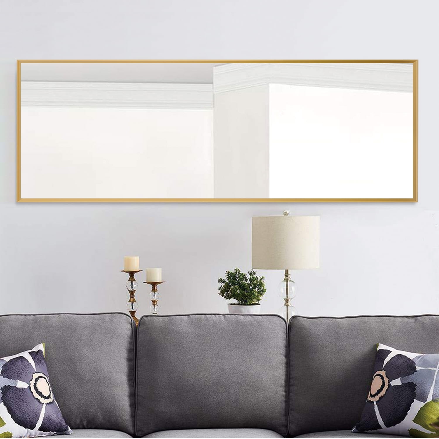Full Length Standing Floor Mirror with Aluminum Alloy Thin Frame, Gold, 65" x 22"