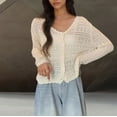 thumbnail image 5 of TKLPEHG Women's 2025 Cropped Cardigan Knitted Trendy Lightweight Solid Color Long Sleeve Button Crochet Beach Dress Top (Beige,Free Size), 5 of 6
