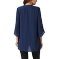 thumbnail image 3 of INSPIRE CHIC Women's High Low Tops Dressy Casual 3/4 Bell Sleeve V Neck Asymmetrical Hem Shirt Chiffon Blouse S Navy Blue, 3 of 5