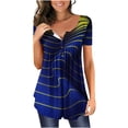 thumbnail image 2 of SMihono Hauts pour Femmes Été Chic Décontracté Manches Courtes Ouvert Bouton Col Rond Coupe Ample Tunique Plissée Chemise Blouse Hauts T-shirt Oversize pour Femmes 2023, 2 of 6