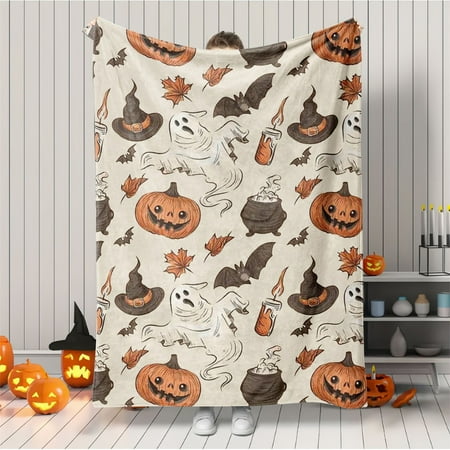 

Halloween Blanket Pumpkin Jack O Bat Decoration Holiday Decorative Throw Halloween Decor Square Decor for Home Couch Bed Soft Clearance Sale