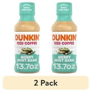 (2 pack) Dunkin' Merry Mint Bark Iced Coffee Single Bottle, 13.7 fl oz