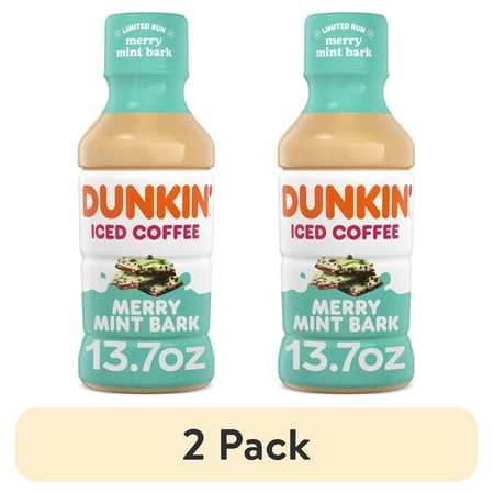 (2 pack) Dunkin' Merry Mint Bark Iced Coffee Single Bottle, 13.7 fl oz
