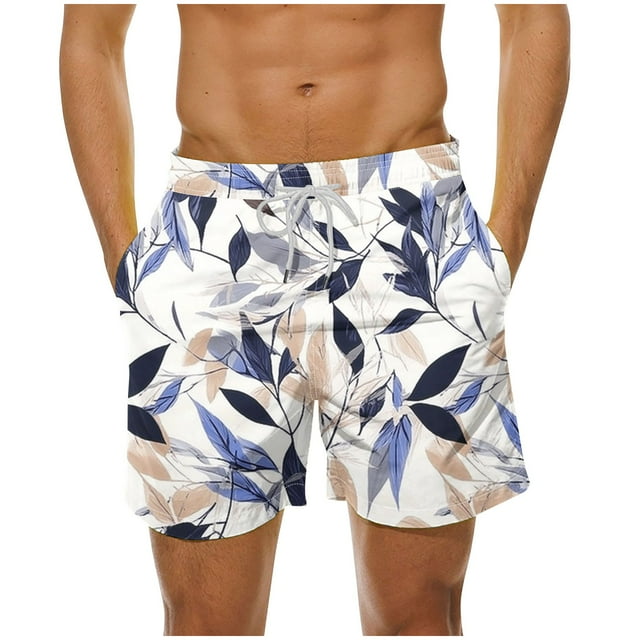 Pantalones Cortos Casuales de Impresión Hawaiana de los Hombres, Poliéster de Secado Rápido con Forro de Malla para la Playa Y la Piscina