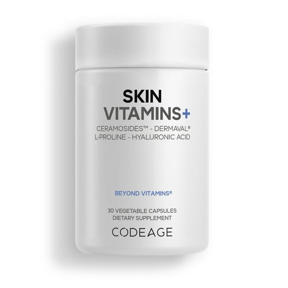 Codeage Skin Vitamins  Supplement – Ceramosides, Dermaval, Hyaluronic Acid, Coffeeberry, Vitamin C – Skin Elasticity, Wrinkle & Moisture Support – Liposomal Delivery – Non-GMO, 30 Capsules