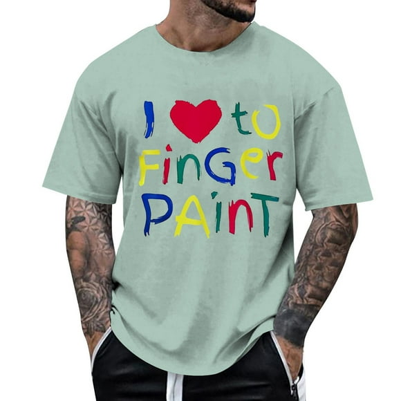 Heart To Finger Paint I'm Paint Cute Graphic Tee for Men Comfortable Casual Crew Neck Shirt Soft Everyday Wearable Top with Design