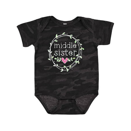 

Inktastic Middle Sister Leaves Circle Heart Gift Baby Girl Bodysuit