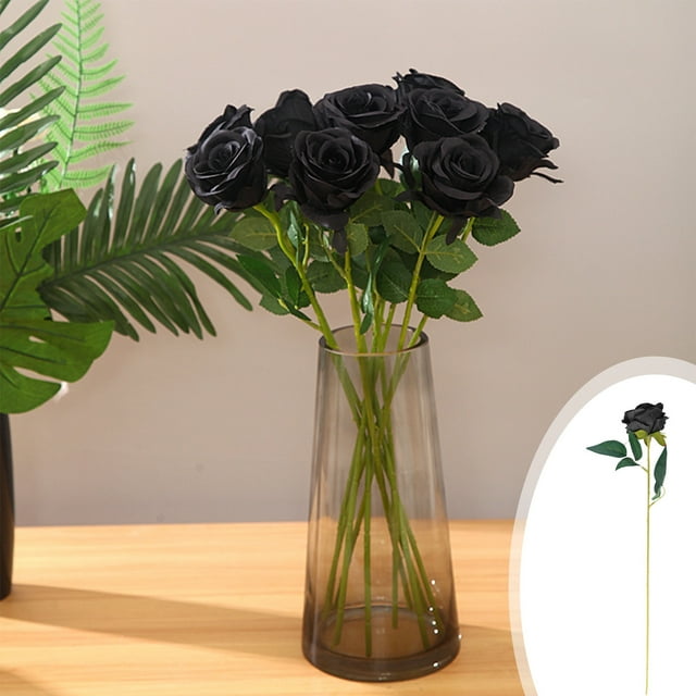 HOZADOIE Artificial Black Rose Home Decoration 12Pcs Simulation Rose Bouquet Halloween Horror Gothic Style Dark Collection Festoon