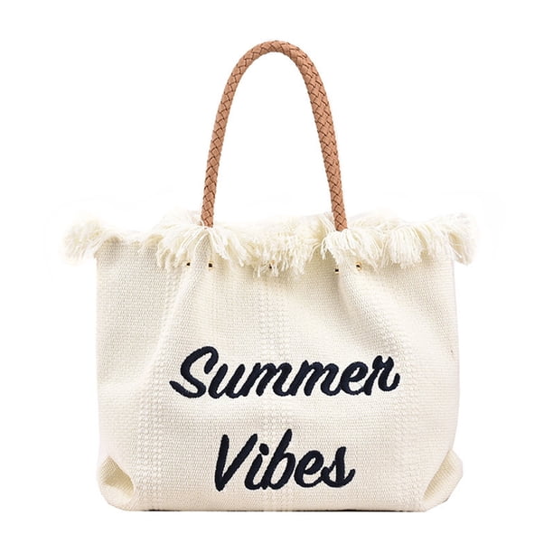 Bolsa de lona bordados letras mujeres clase compras borla de hombro Tmvgtek Para Estrenar