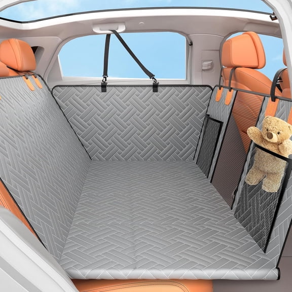 Back Seat Extender for Dogs,Hard Bottom Car Seat Cover for Dogs with Mesh Window,Waterproof Backseat Pet Cover Hard Bottom-Dog Car Seat Cover for Back Seat Dog Hammock for Car/SUV (L-Grey)