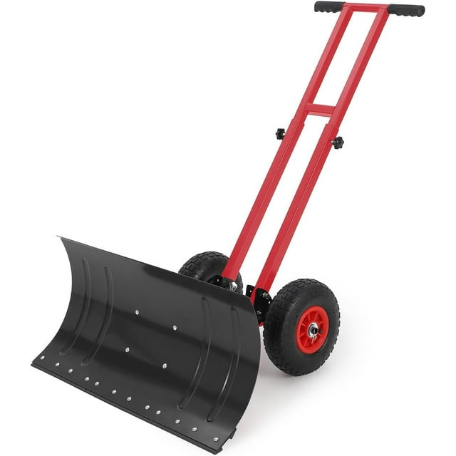 Twister.CK Pelle à Neige avec Roues, Pousse-Neige à Double Tige Robuste avec Lame en Métal 29"L X 14.2"H, Poignée Réglable en Angle et en Hauteur pour Entrée Trottoir Cour, Noir