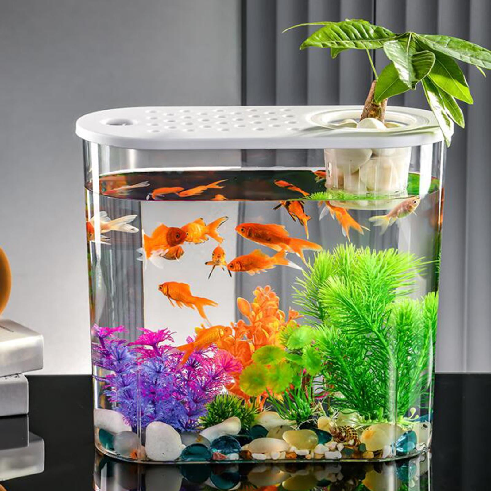 Small Fish Tank Clear Fish Breeding Box Goldfish Aquarium Tank for Goldfish， Fish and Plants Growing System Tank for Home Living Room Garden Desktop  With Hydroponics 