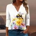 thumbnail image 2 of CYMMPU Loose Fit V Neck Tunic Tops 3/4 Sleeve Fall Fashion Shirts Spring Tops Bee Pattern Blouses for Women Dressy Casual Business Elegant Work Topss Multicolor XXXXL, 2 of 5