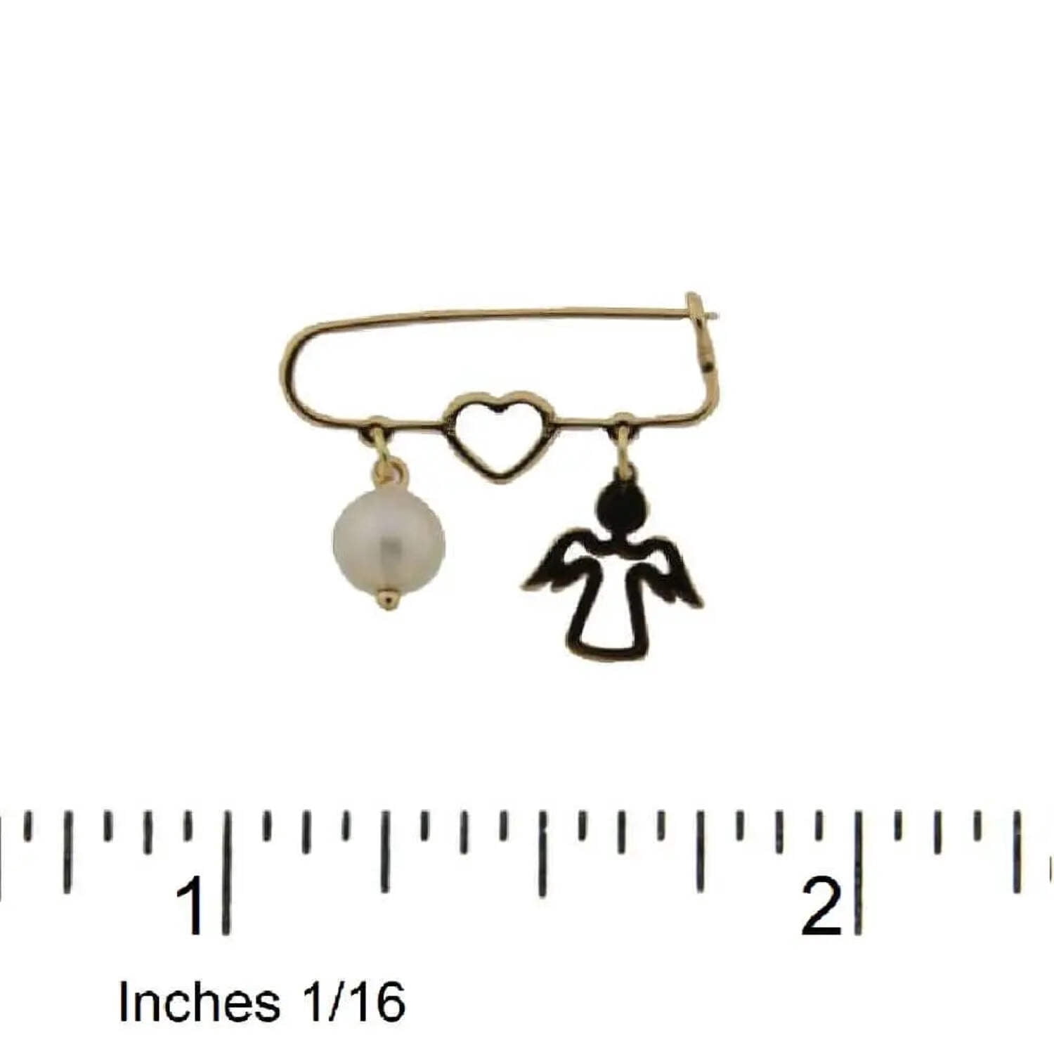 18K Yellow Gold Open Heart Pearl or Turquoise and Open Angel Safety Pin Brooch