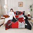 thumbnail image 4 of Homewish Cheetah Leopard Print Bedding Comforter Set for Girl, Black Red Butterfly Animal Twin Comforter Sets, Stripes Abstract Reversible Bedding Set, Super Cozy Room Decor, 2-Piece, 4 of 8