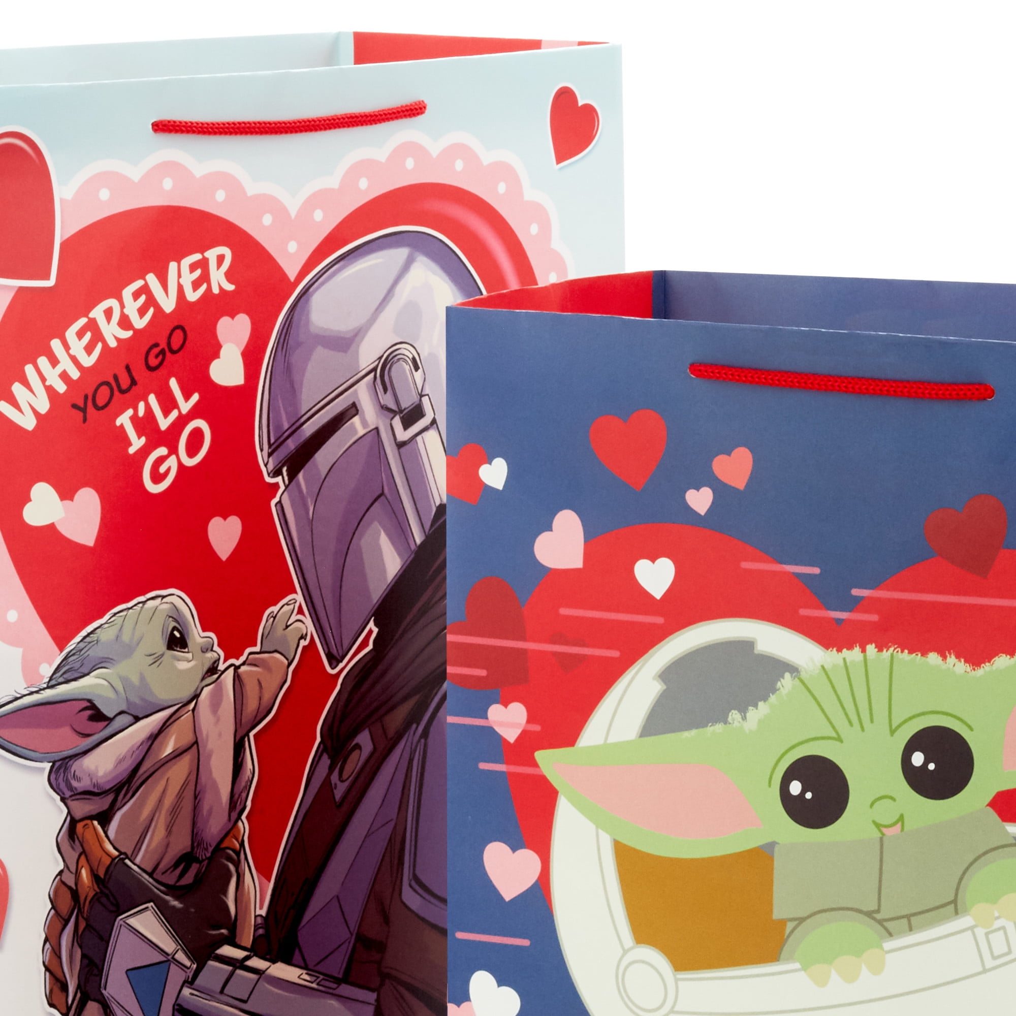 Hallmark Star Wars The Mandalorian Valentine's Day Gift Bag Set (2 Bags: 1 Large 13", 1 Extra Large 15") Grogu, Baby Yoda, for Kids, Husbands, Fans