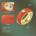 thumbnail image 4 of 13mm Red Coral Enamel Ring Size 7 Donut Band Ring with Clear Zirconia Crystals - 14K Gold Plated Brass Ring - Minimalist Thumb Ring, 4 of 8