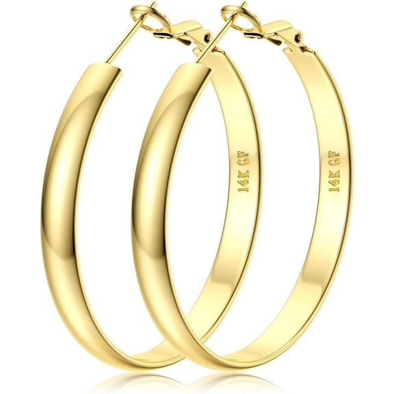 Bavsenic 14K Gold Hoop Earrings For Women,Large Gold Filled Hoops,Medium Hoop Earring,50mm/60mm/70mm