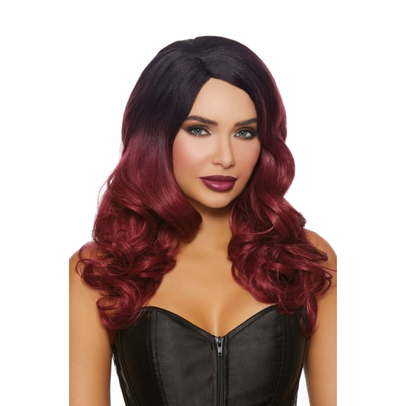 Black Burgundy Long Wavy Ombre Wig Adult Halloween Accessory