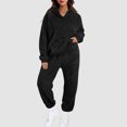 thumbnail image 2 of Pants Suits for Women Dressy Womens 2 Piece Outfits Hoodie Sweatsuit Sets Slim Sweatshirt Baggy Fall Fashion Sweatpants With Pockets Wool Long Sleeve Warm Pajamas Set Glitter Pant Suit for Wo Black XL, 2 of 8