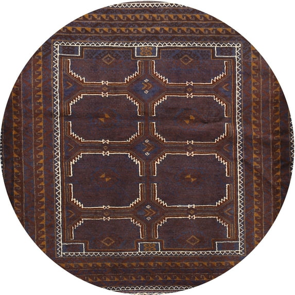 Ahgly Company Machine Washable Indoor Round Traditional Bakers Brown Area Rugs, 4' Round