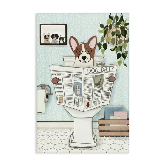 Stupell Industries Pup with Newspaper Typography Painting Gallery Wrapped Canvas Art Print Wall Art, 16 x 24