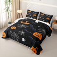 thumbnail image 3 of Homewish Halloween Ghost Bat Twin Quilt Set, Spider Web Pumpkin Twin Coverlet Set, Black Orange, 2 Pieces 1 Bedspread and 1 Pillowcase, 3 of 7