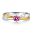 thumbnail image 2 of Gem Stone King 925 Silver and 10K Yellow Gold Pink Moissanite Solitaire Engagement Ring for Women (0.23 Cttw, Round 4MM, Gemstone Birthstone, Available in Size 5, 6, 7, 8, 9), 2 of 4