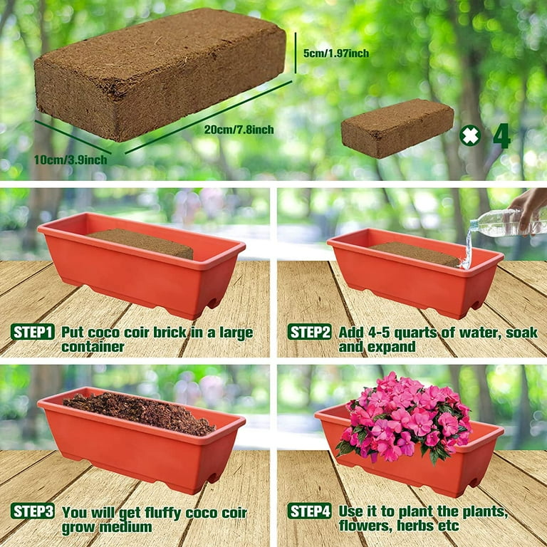 ZeeDix 4 Pcs 100% Organic Coco Coir Brick Coconut Coir Bricks for Plants Gardening Herbs, Size: 8 x 4 x 2