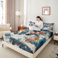 thumbnail image 3 of Castle Fairy Traditional Koi Carp King Sheets 4pcs,Foamy Blue Wave Oriental Graphic Bedding,Orange Deep,1 Fitted Sheet,1 Flat Sheet and 2 Pillowcases, 3 of 6