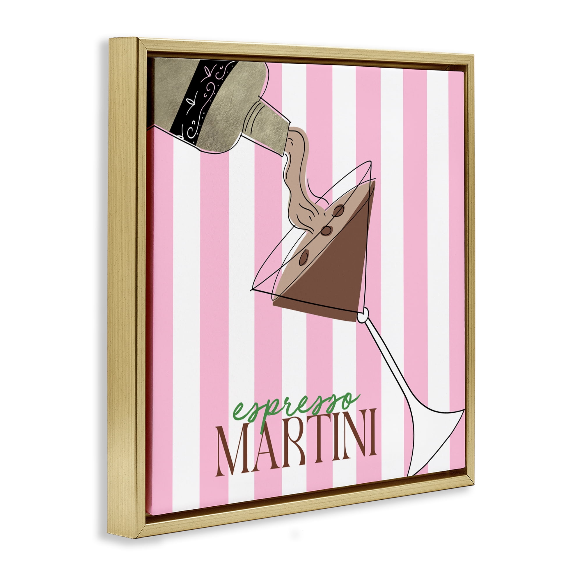 Stupell Industries Espresso Martini Pink Stripes Gold Framed Floater Canvas Wall Art, design by Deidre Mosher