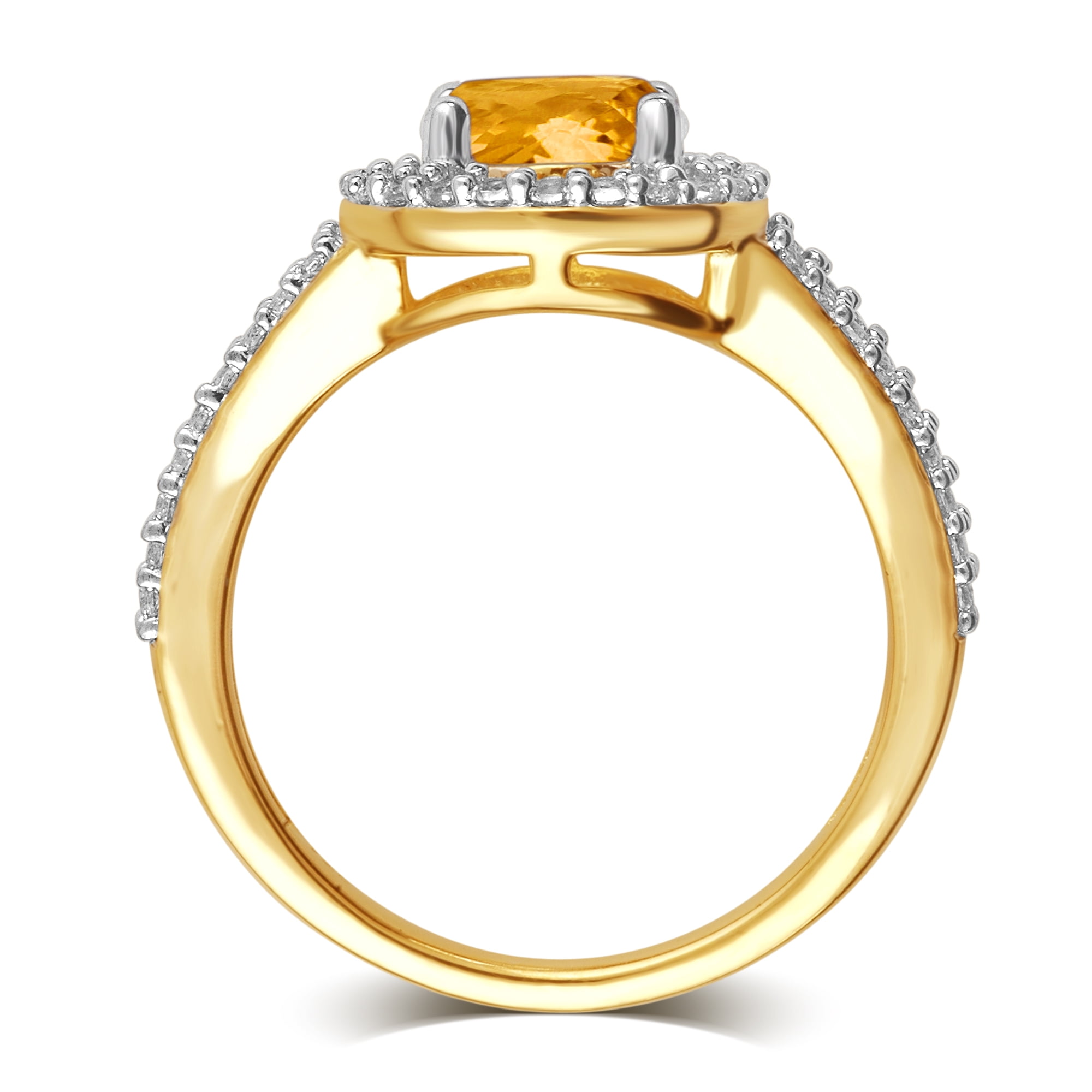 Citrine and White Sapphire Halo Birthstone Ring in Sterling Silver
