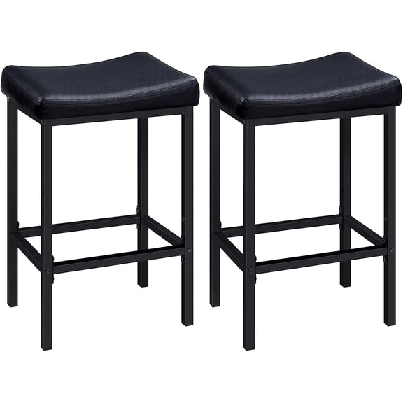 Bar Stools, Set of 2 Bar Chairs, Counter Height Stools, Saddle Barstools with Curved Surface, 24.8 Inches, 2.4" Thick Upholstery, for Kitchen, Dining Room, Cafe Black BB10BY01