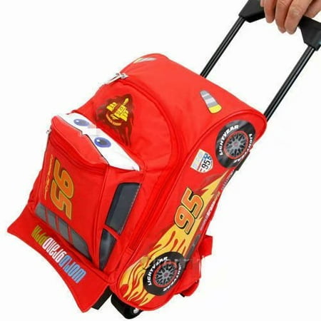 Cars Mcqueen Rolling Bag 3D Shape Luggage Travel Trolley Roller Bag -Small