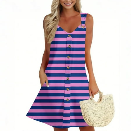GXIPO Vacation Spring Dresses for Women 2025 Sleeveless Plus Size Sundresses Short Dress O-Ring Swimsuit Coverup Aline Boho Pockets Light Purple 3XL