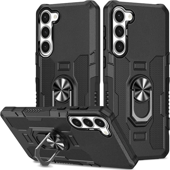for Samsung Galaxy S23 Case with Metal Ring Kickstand for Women & Men, Heavy-Duty Protection Shockproof Bumper Cover Case for Samsung Galaxy S23 TY Black