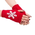 thumbnail image 1 of 1 Paire de Gants Tricotés Demi-Doigt Confortables Hiver Délicats Simples avec Motif Flocon de Neige Rouge, 1 of 6