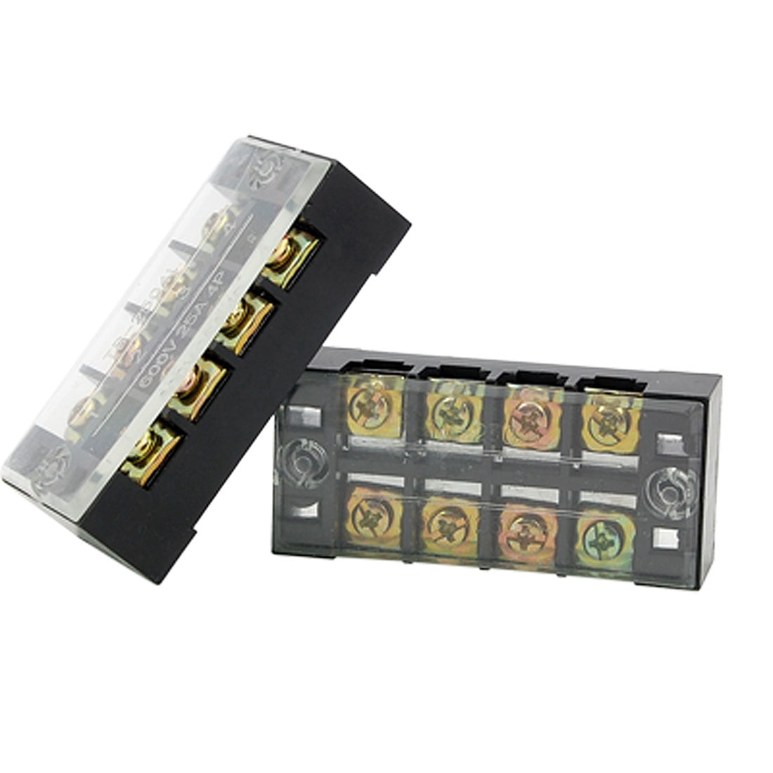 URBEST 5 Pcs Dual Row 4 Position Screw Terminal Strip, 600V 25A With Clear Cover - Barrier Terminal Block