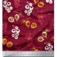 thumbnail image 1 of Soimoi Red Cotton Cambric Fabric Leaves & Berries Fruits Print Fabric by the Yard 56 Inch Wide, 1 of 3