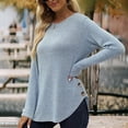 thumbnail image 4 of Hfyihgf Long Sleeve Shirts for Women Casual Loose Pullover Sweaters Lightweight Crewneck Decor Side Button Tunic Tops Blue M, 4 of 8