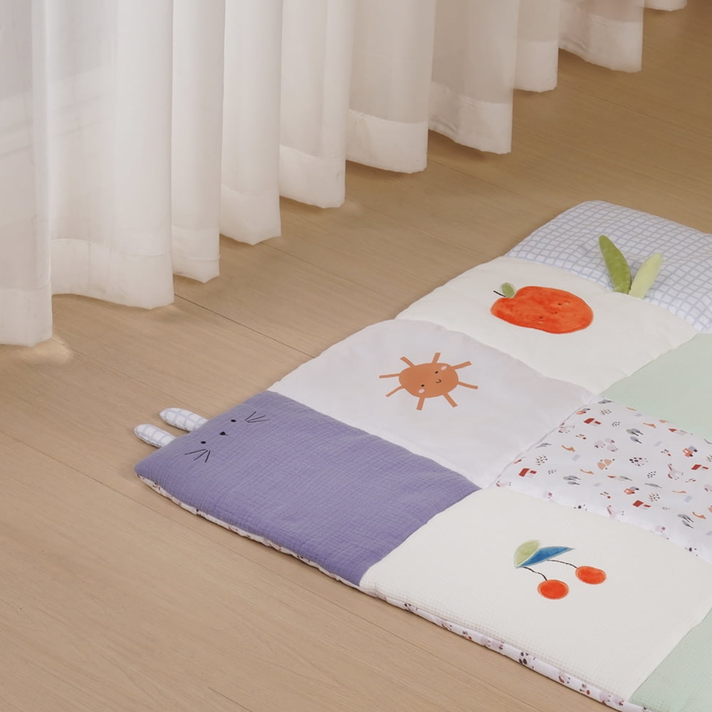 Buzz & Bloom Sweet Garden Baby Play Mat, Cotton Blend, Farm Theme with Animal Figures, Sensory Crawling Mat for Infant Tummy Time