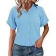 thumbnail image 2 of ZJXFGS Fall Tops for Women 2025 Tops for Women Linen Button Down Blouses Women'S Blouses Dressy Casual Y2K Tops Sky Blue M, 2 of 9