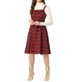 thumbnail image 4 of INSPIRE CHIC Women's Suspender Dress Retro Plaid Square Neck A-Line Midi Overall Dress M Red, 4 of 6