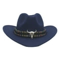 thumbnail image 6 of Xinwanna Western Cowboy Hat for Men Women Wide Brim Sun Protection Fedora Beach Hat Wool Cowgirl Felt Hat with Adjustable Strap (Black,S), 6 of 13