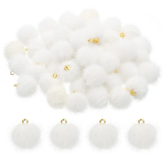 Uxcell 50 Pcs Pom Poms Charm Pom Pom Charm Craft Pom Poms Pendants Balls Small Fluffy Tassel Bulk for Crafts White