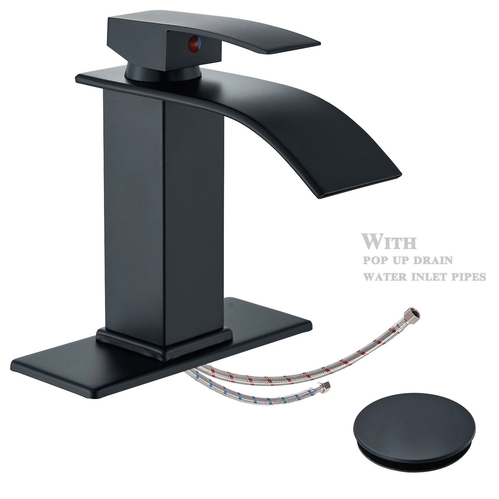 Black Bathroom Basin Sink Faucet 1Hole Single Handle Vanity Mixer with Drain