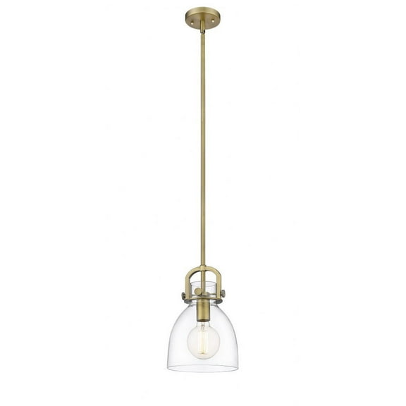 412-1S-BB-8CL-LED-Innovations Lighting-Newton Bell - 1 Light Mini Pendant In Restoration Style-11.38 Inches Tall and 8 Inches Wide Brushed Brass LED